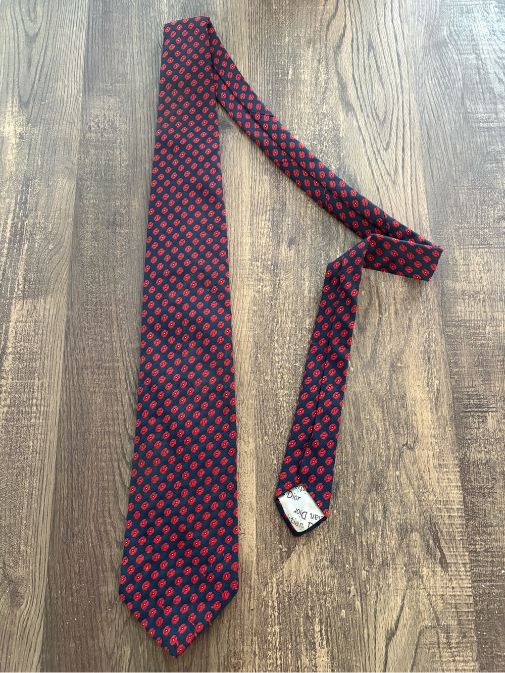 Dior Navy Tie with Red Poppy Pattern